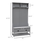Kapstok en bank hal boom organizer met 4 haken, 2 lades en gewatteerde zitting, grijs
