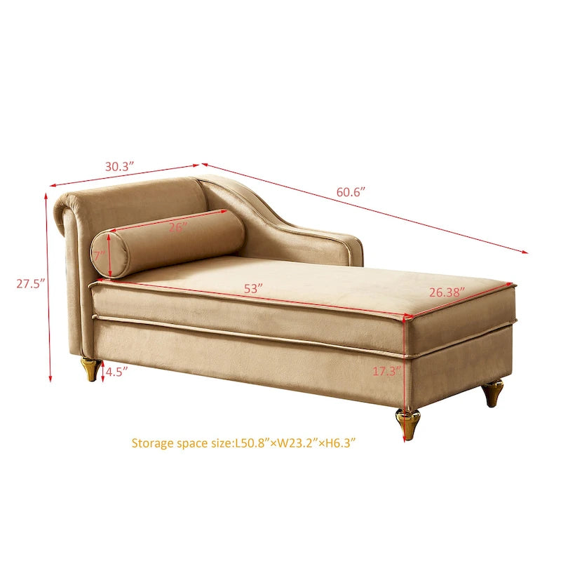 Fluwelen Chaise Lounge Stoel met Opbergruimte
