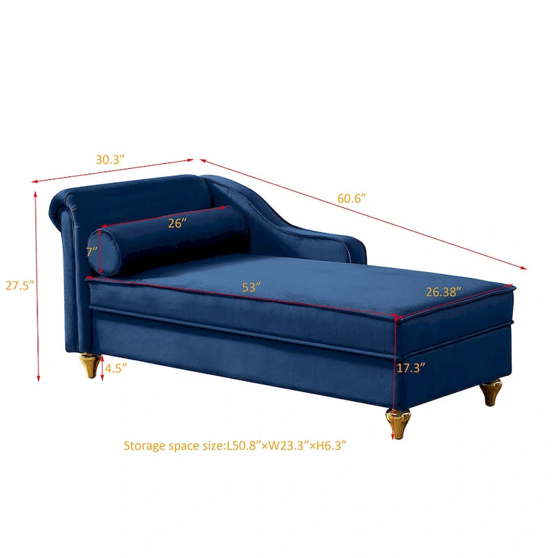 Fluwelen Chaise Lounge Stoel met Opbergruimte