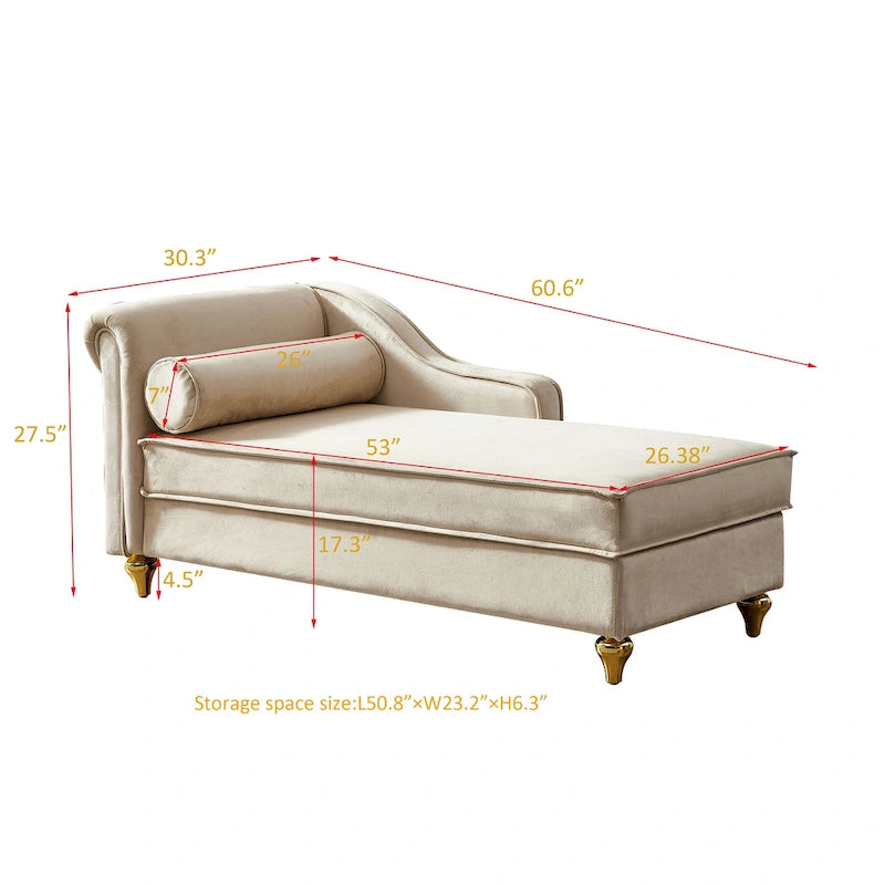 Fluwelen Chaise Lounge Stoel met Opbergruimte